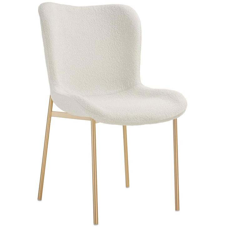 tectake Gestoffeerde stoel Tessa - Bouclé wit/goud, per stuk, Huis en Inrichting, Stoelen, Verzenden