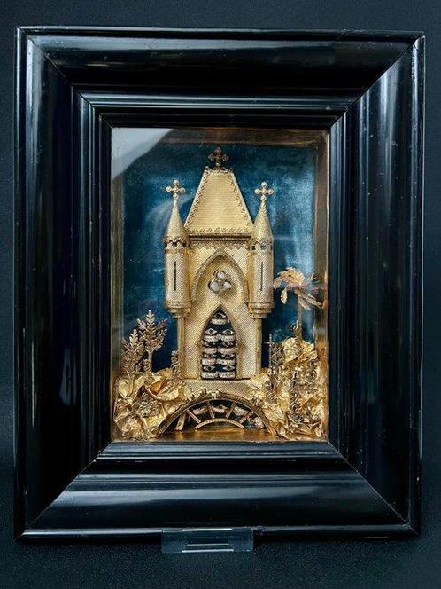 Reliquaire - Bois, Papier, Textile, Verre - 1850-1900 -, Antiek en Kunst, Kunst | Niet-Westerse kunst