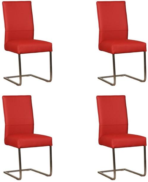 Set van 4 Rode leren   - poot vierkant inox - Toledo Leer, Maison & Meubles, Chaises, Enlèvement ou Envoi