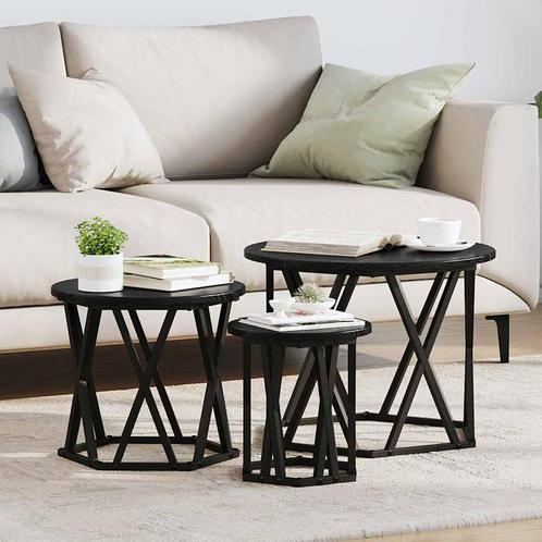 vidaXL Nestbare Tafels 3 stuks Zwart Eiken Hout, Huis en Inrichting, Tafels | Salontafels, Nieuw, Verzenden