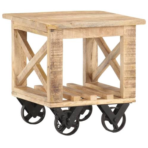 vidaXL Bijzettafel op wieltjes 40x40x42 cm ruw mangohout, Huis en Inrichting, Tafels | Bijzettafels, Nieuw, Verzenden