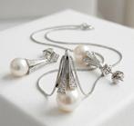 Parure - 18 carats Or blanc - 0.04ct. tw. Perle - Diamant