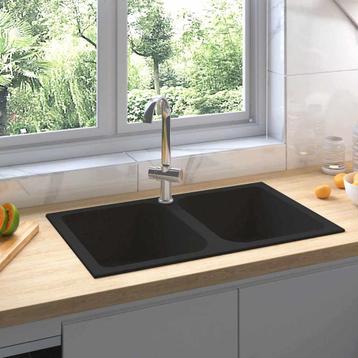 vidaXL Zwarte Keukensink 760x480x184 mm in Graniet, Verzenden