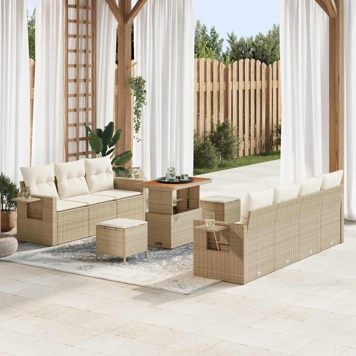 vidaXL Tuinbank Set 10 pcs Beige poly rattan, Tuin en Terras, Tuinsets en Loungesets, Nieuw, Verzenden