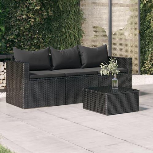 vidaXL Tuinbank 3-zits met kussens poly rattan zwart, Tuin en Terras, Tuinsets en Loungesets, Nieuw, Verzenden