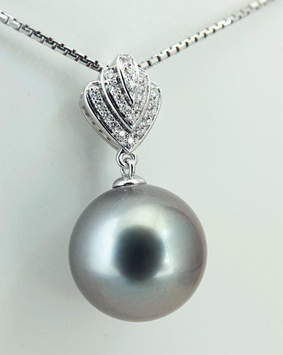 Hanger - 18 karaat Witgoud Parel - Diamant - Zilverkleurig, Handtassen en Accessoires, Antieke sieraden