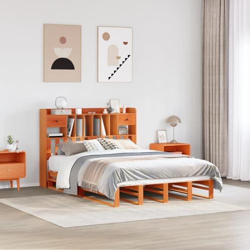 vidaXL Bed met boekenkast zonder matras grenenhout wasbruin, Huis en Inrichting, Slaapkamer | Bedden, Nieuw, Verzenden