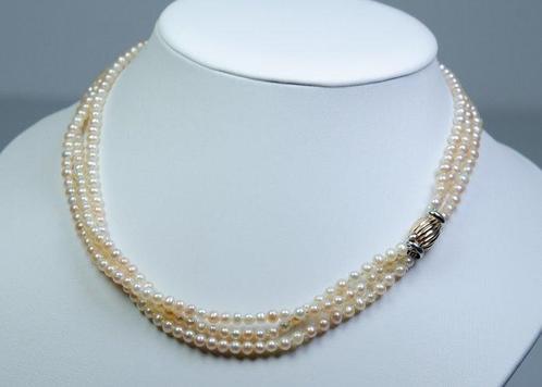 Zonder Minimumprijs - Halsketting 585 goud - Parels - 3-rij, Handtassen en Accessoires, Kettingen