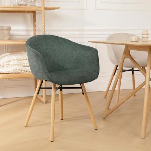 Donkergroene eetkamerstoel | Armzitting | Houten onderstel, Huis en Inrichting, Stoelen, Overige kleuren, Eén, Nieuw, Stof, Verzenden