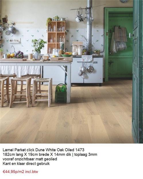 Lamel Parket Click Dune White oak oiled 14mm vooraf geolied, Huis en Inrichting, Stoffering | Vloerbedekking, Beige, Bruin, 75 m² of meer