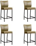 Set van 4 Olijfgroene leren moderne barkrukken - poot, Overige kleuren, Nieuw, Leer, Ophalen of Verzenden
