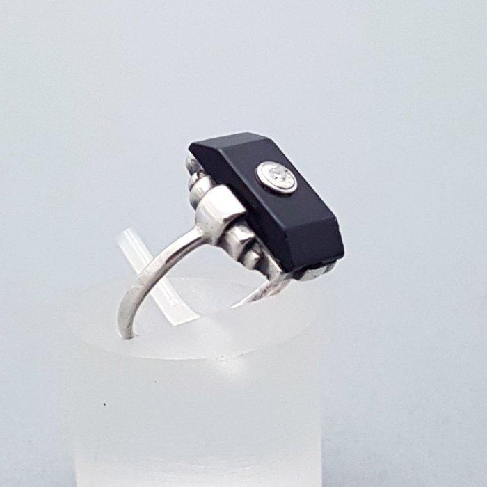 Zilver, Art Deco, Diamant(Getest) + Onyx - Ring, Antiek en Kunst, Kunst | Designobjecten