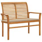 vidaXL Tuinbank met beige kussen 112 cm massief teakhout, Tuin en Terras, Verzenden, Nieuw