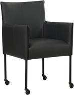 Donkerblauwe leren moderne kuipstoel - poot rond zwart met, Huis en Inrichting, Stoelen, Overige kleuren, Nieuw, Leer, Ophalen of Verzenden