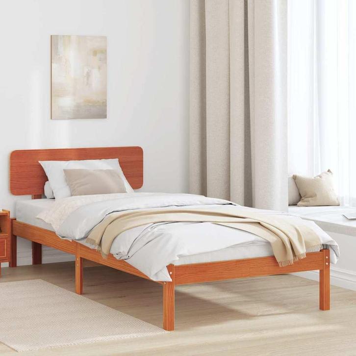 vidaXL Bedframe met hoofdeinde Wasbruin 75 x 190 cm Massief, Huis en Inrichting, Slaapkamer | Bedden, Nieuw, Verzenden