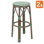 Barkrukken | Rotan/Aluminium | Groen | Houtlook Frame |, Verzenden, Nieuw in verpakking