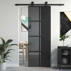 vidaXL Schuifdeur 76x205 cm gehard glas en aluminium zwart, Doe-het-zelf en Bouw, Verzenden, Nieuw