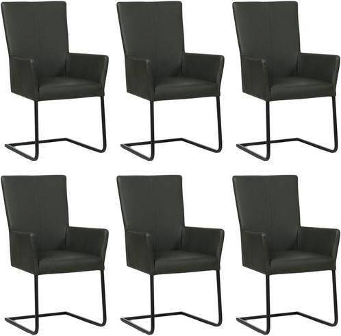 Set van 6 Donkergroene leren industriële eetkamerstoelen -, Huis en Inrichting, Stoelen, Overige kleuren, Vijf, Zes of meer stoelen