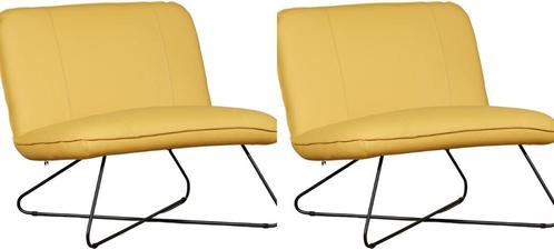 Set van 2 Gele leren industriële stoels zonder armleuning -, Huis en Inrichting, Fauteuils, 75 tot 100 cm, Nieuw, 75 tot 100 cm