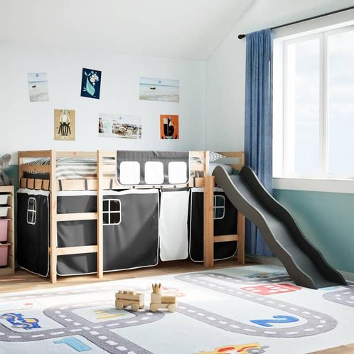 vidaXL Kinderhoogslaper met gordijnen 80x200 cm massief, Huis en Inrichting, Slaapkamer | Bedden, Nieuw, Verzenden