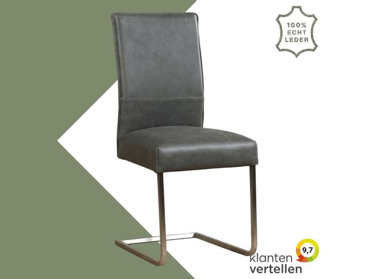 Leren eetkamerstoel Remix - Vintage Grey (grijs) -, Huis en Inrichting, Stoelen, Grijs, Eén, Nieuw, Leer, Ophalen of Verzenden