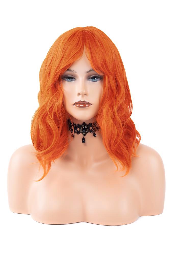 Luxe Oranje Rode Pruik Curtain Bangs Pony Schouderlengte Haa, Kleding | Dames, Carnavalskleding en Feestkleding, Nieuw, Ophalen of Verzenden