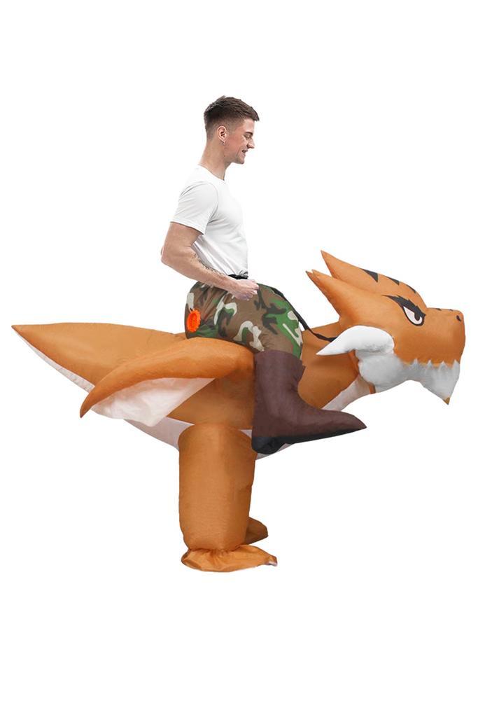 KIMU® Opblaas Kostuum Rijdend op Pterosaurus Bruin Opblaasba, Kleding | Heren, Carnavalskleding en Feestkleding, Nieuw, Ophalen of Verzenden