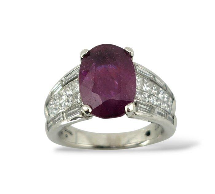 Ring Platina, Platina ring met grote 4,0ct robijn en omringd, Handtassen en Accessoires, Ringen