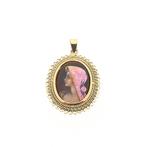 Gouden hanger met Emaille DArt portret | Vintage/antiek, Handtassen en Accessoires, Bedels, Ophalen of Verzenden, Gebruikt, Goud