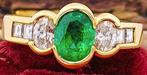 Bague - 18 carats Or jaune Émeraude - Diamant, Bijoux, Sacs & Beauté