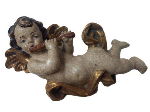 Snijwerk, Holzfigur -  farbiger Engel mit Querflöte -, Antiek en Kunst, Antiek | Boeken en Manuscripten