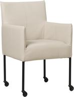 Crème leren moderne kuipstoel - poot rond zwart met wiel -, Huis en Inrichting, Stoelen, Ophalen of Verzenden, Nieuw, Leer, Modern