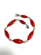 Armband - 18 karaat Witgoud Bloedkoraal - Diamant - Rosso, Nieuw