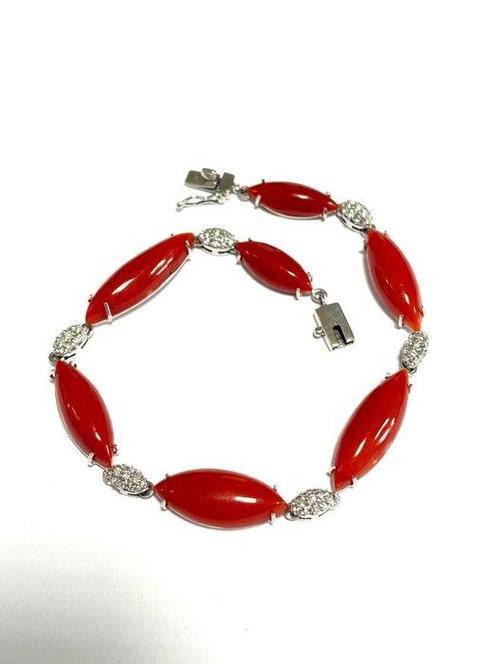 Armband - 18 karaat Witgoud Bloedkoraal - Diamant - Rosso, Handtassen en Accessoires, Armbanden