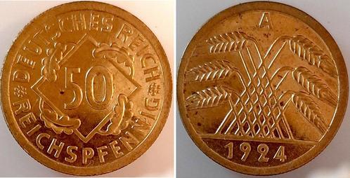 Duitsland 50 Reichspfennig 1924 Proof geringe Puenktchen..., Timbres & Monnaies, Monnaies | Europe | Monnaies non-euro, Envoi