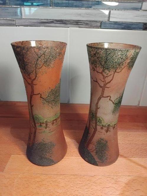 François Théodore Legras - Vase (2)  - Verre peinture, Antiek en Kunst, Antiek | Glaswerk en Kristal