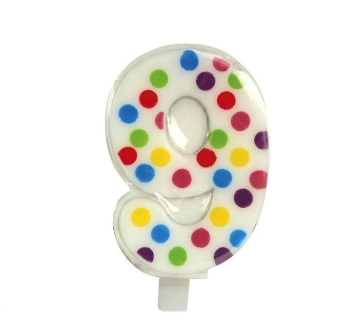 Kaars 9 Jaar Confetti 6,5cm, Hobby en Vrije tijd, Feestartikelen, Nieuw, Verzenden