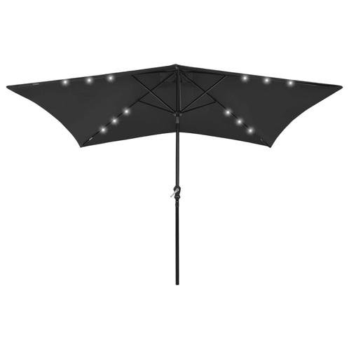 vidaXL Parasol met LEDs en stalen paal 2x3 m zwart, Tuin en Terras, Parasols, Nieuw, Verzenden