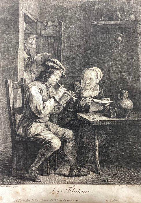 David Teniers, inc. Jacques Le Bas (1707-1783) - Le Fluteur, Antiek en Kunst, Antiek | Overige Antiek