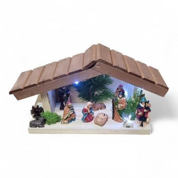 Kerststal hout met kerststal figuren - verlichting - 35x1... beschikbaar voor biedingen