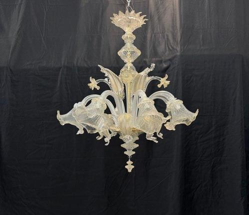 Gb - Kroonluchter - Transparant goud - Muranoglas - 8, Antiek en Kunst, Antiek | Verlichting