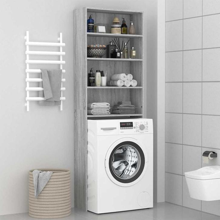 vidaXL Wasmachinekast 64x24x190 cm grijs sonoma eikenkleurig, Elektronische apparatuur, Wasmachines, Nieuw, Verzenden