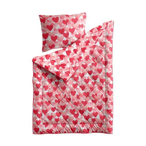 Lazy all-in-one kinderdekbed met hartjesprint - 1-persoons |, Huis en Inrichting, Slaapkamer | Beddengoed, Rood, Nieuw, Verzenden