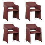 Set van 4 Leren eetkamerstoelen Icon - Toledo Bordeaux, Huis en Inrichting, Ophalen of Verzenden, Nieuw, Leer, Eén