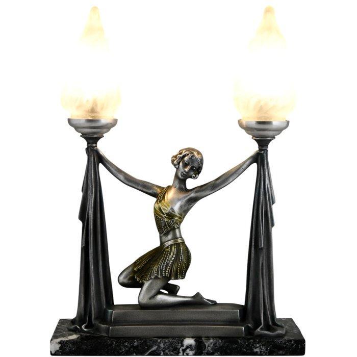 Art Deco H. 42 cm. - Emile Carlier - Lamp - Glas, Marmer,, Antiek en Kunst, Antiek | Meubels | Stoelen en Sofa's
