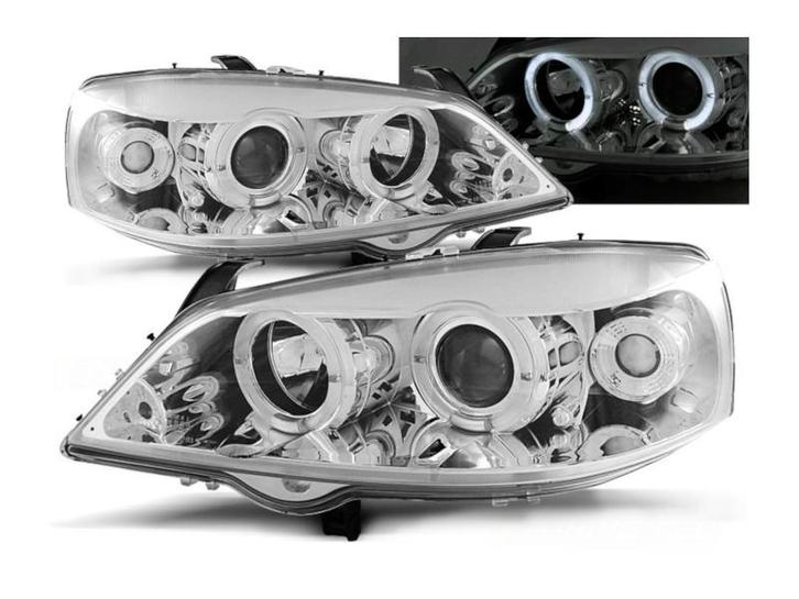 Angel Eyes koplampen Chrome geschikt voor Opel Astra G, Auto-onderdelen, Verlichting, Nieuw, Opel, Verzenden