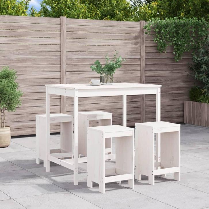 vidaXL 5-delige Barset massief grenenhout wit, Tuin en Terras, Tuinsets en Loungesets, Nieuw, Verzenden