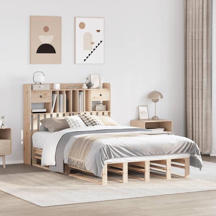 vidaXL Bed met boekenkast zonder matras massief grenenhout, Huis en Inrichting, Slaapkamer | Bedden, Nieuw, Verzenden