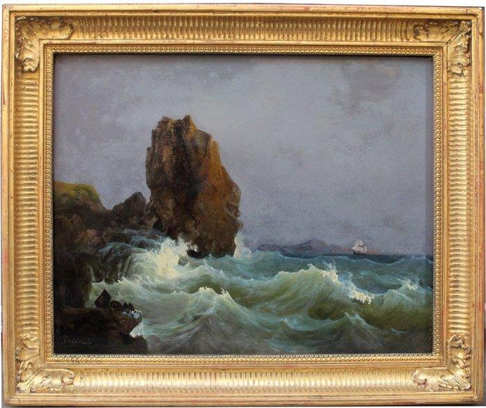Johann Theodor Goldstein (1798-1871) - Roaring waves on the, Antiquités & Art, Art | Peinture | Classique