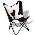 vidaXL Vlinderstoel echt rundleer zwart en wit, Nieuw, Verzenden